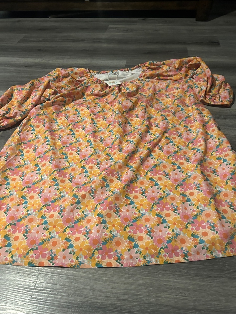 Floral Pink & Yellow Puff-Sleeve Top - Picture 2 of 4